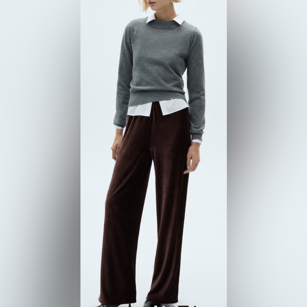 Mango Crinkle Dark Brown Velvet Pants/Straight Fit-  Size M - Picture 4 of 7